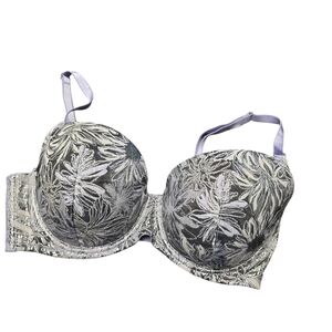 VICTORIA SECRET Dream Angels Brocade Shine Lined Demi Bra Silver & Lavender 34DD